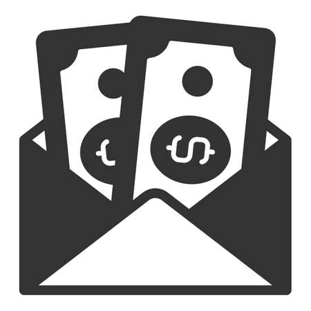 Paper dollar banknotes in open envelope - vector sign, web icon, illustration on white background, glyph styleのイラスト素材