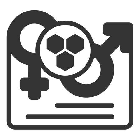 Male and female symbols on a sheet of paper, DNA symbolism - vector sign, web icon, illustration on a white background, glyph styleの写真素材