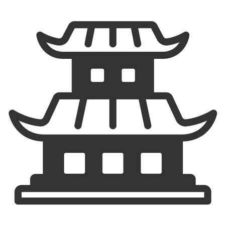 Chinese style two storey house, Chinese roof - vector sign, web icon, illustration on white background, glyph styleの写真素材