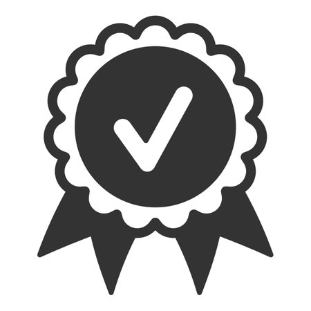Signet, seal with approval sign and ribbons - vector sign, web icon, illustration on white background, glyph styleの写真素材