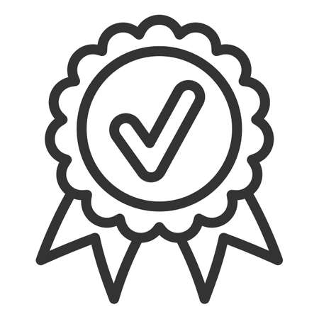 Signet, seal with approval sign and ribbons - vector sign, web icon, illustration on white background, outline styleの写真素材