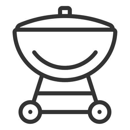 Barbecue spherical shape on wheels with lid - vector sign, web icon, illustration on white background, outline styleの写真素材