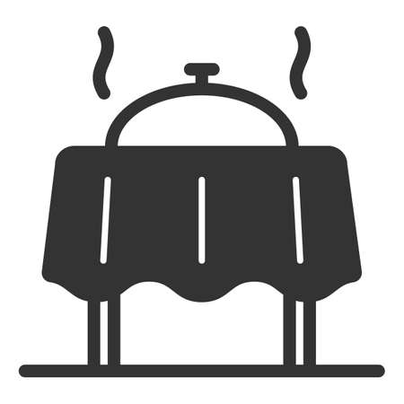 Evening dinner, table with tablecloth, hot food under domed cover - vector sign, web icon, illustration on white background, glyph styleの写真素材