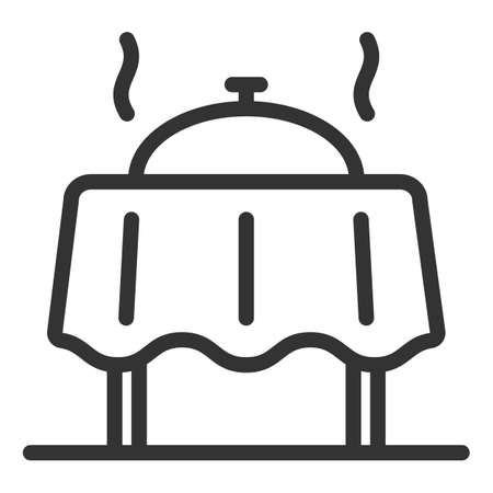 Evening dinner, table with tablecloth, hot food under domed cover - vector sign, web icon, illustration on white background, outline styleの写真素材