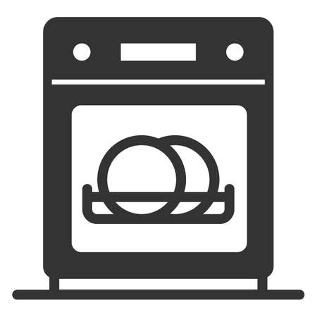 Dishwasher and dishes inside - icon, illustration on white background, glyph styleの写真素材