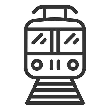 Subway car with pantograph, front view - background, white, web, illustration, symbol, sign, icon, outlineの写真素材