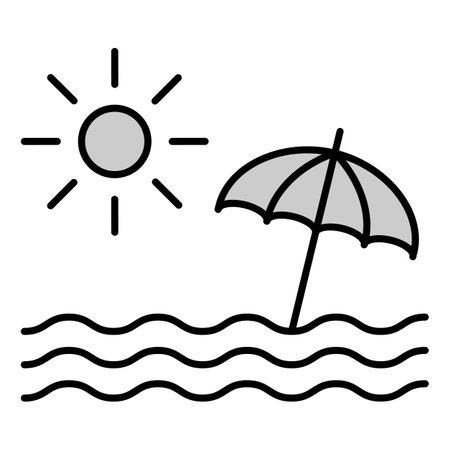 Summer, seascape with sea, umbrella and sun - icon, illustration on white background, gray styleの写真素材
