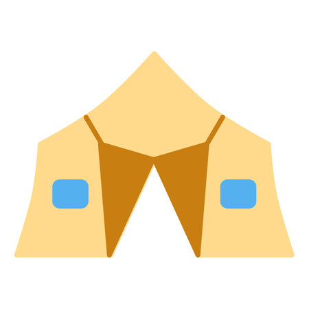Tent, marquee with windows and open curtain for outdoor recreation - icon, illustration on white background, flat color styleの写真素材