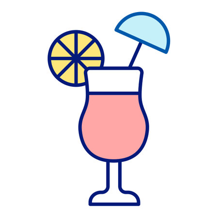 Glass with cocktail, orange slice and straw - icon, illustration on white background, color styleの写真素材