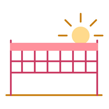 Tensioned net for playing volleyball on the beach, badminton - icon, illustration on white background, flat color styleの写真素材