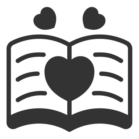 Open book with love story - icon, illustration on white background, glyph styleのイラスト素材
