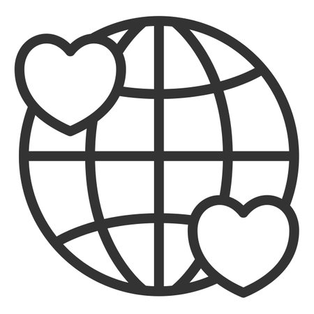 Globe and two hearts - icon, illustration on white background, outline styleのイラスト素材