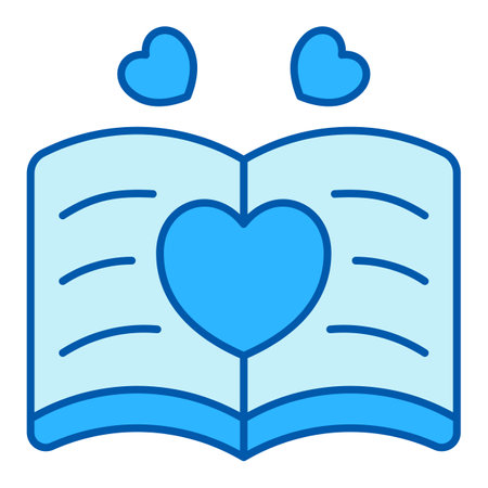 Open book with love story - icon, illustration on white background, color styleのイラスト素材