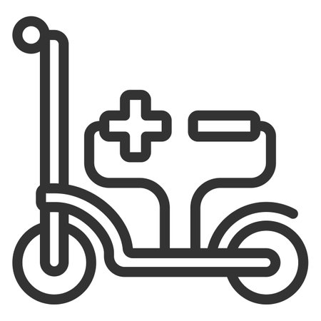 Electric scooter and wires with plus and minus - icon, illustration on white background, outline styleの写真素材