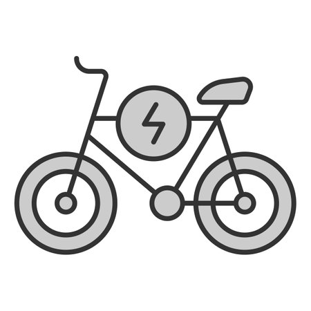 Electric bike and energy sign - icon, illustration on white background, gray styleの写真素材