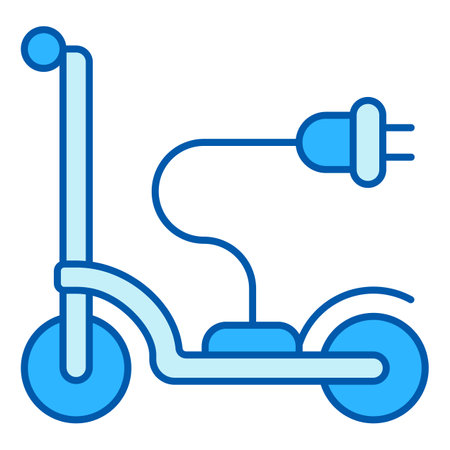Electric scooter and plug on a wire for connecting to a mains with current - icon, illustration on white background, color styleの写真素材
