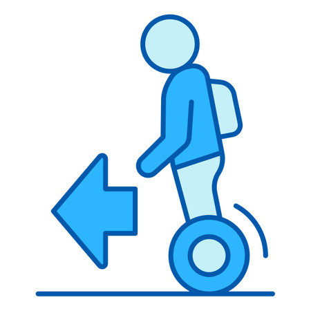 A man with a satchel rides a hoverboard, the direction is forward - icon, illustration on white background, color styleのイラスト素材