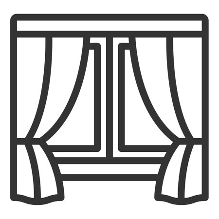 Curtains cover the window - icon, illustration on white background, outline styleのイラスト素材