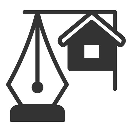 House drawing and drawing pen - icon, illustration on white background, glyph styleのイラスト素材