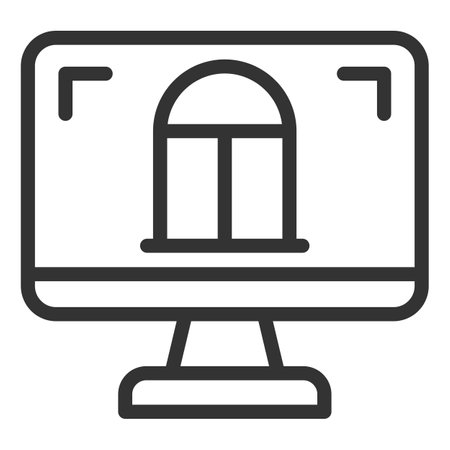 Window drawing on monitor screen - icon, illustration on white background, outline styleのイラスト素材
