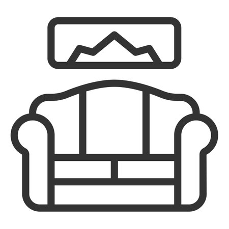 Soft sofa and picture on the wall - icon, illustration on white background, outline styleのイラスト素材
