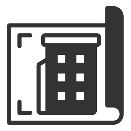 Drawing of a residential building on a sheet - icon, illustration on white background, glyph styleのイラスト素材