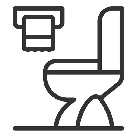 Toilet bowl with lid and toilet paper - icon, illustration on white background, outline styleのイラスト素材