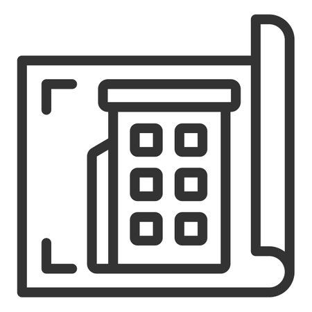 Drawing of a residential building on a sheet - icon, illustration on white background, outline styleのイラスト素材