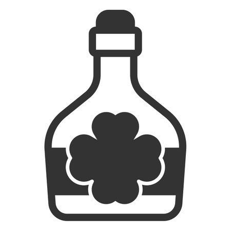 A bottle of rum and a clover leaf - icon, illustration on white background, glyph styleの写真素材