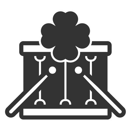 Drum with sticks and clover leaf - icon, illustration on white background, glyph styleの写真素材