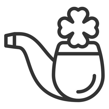 Smoking pipe with tobacco and clover leaf - icon, illustration on white background, outline styleの写真素材
