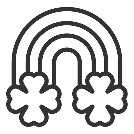 Rainbow between clover leaves - icon, illustration on white background, outline styleの写真素材