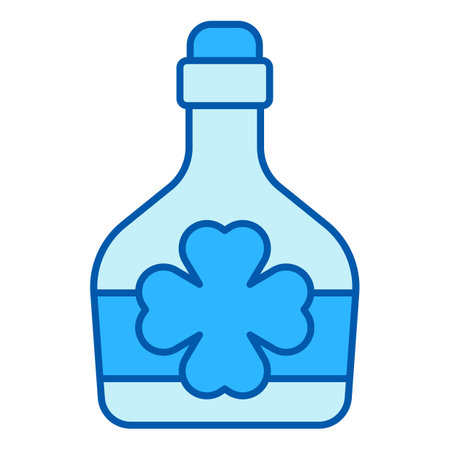 A bottle of rum and a clover leaf - icon, illustration on white background, similar styleの写真素材