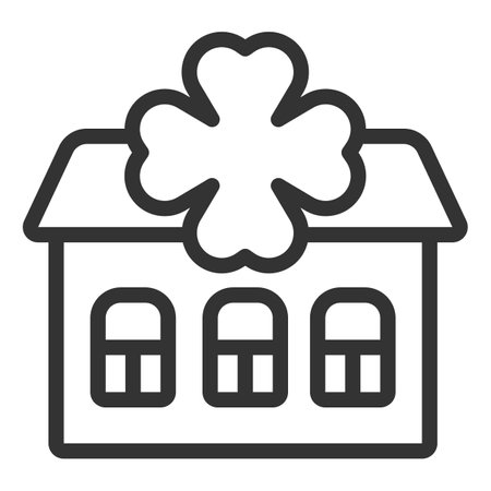 Residential building with windows and clover leaf - icon, illustration on white background, outline styleの写真素材