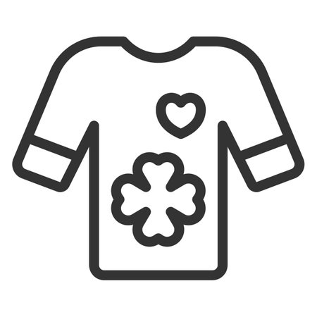 T-shirt with clover leaf and heart design - icon, illustration on white background, outline styleの写真素材