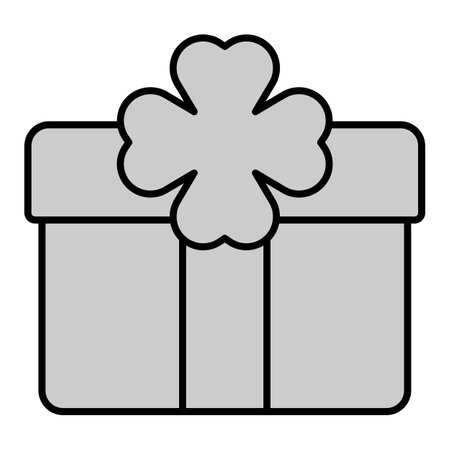 Gift box and clover leaf - icon, illustration on white background, gray styleの写真素材