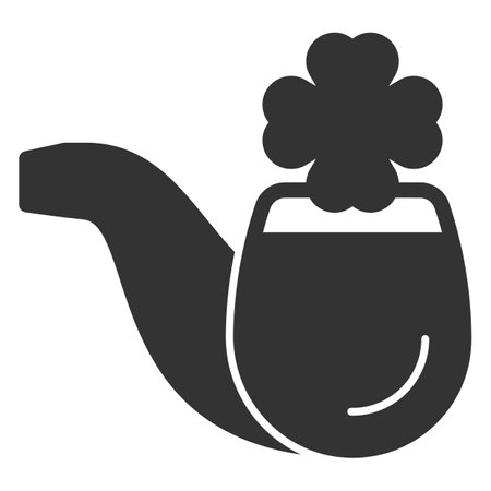 Smoking pipe with tobacco and clover leaf - icon, illustration on white background, glyph styleの写真素材