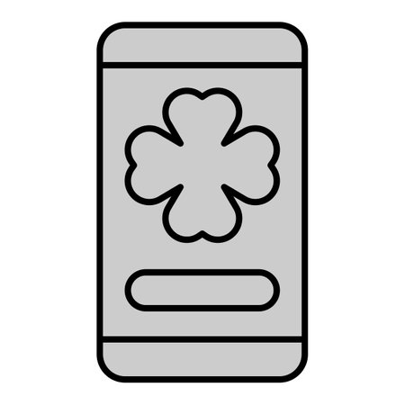 Clover leaf on smartphone screen - icon, illustration on white background, gray styleの写真素材