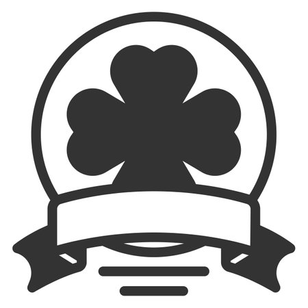 Ribbon encircles a clover leaf in a bowl - icon, illustration on white background, glyph styleの写真素材
