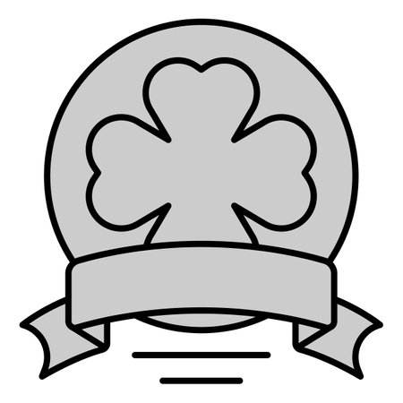 Ribbon encircles a clover leaf in a bowl - icon, illustration on white background, gray styleの写真素材
