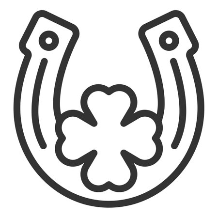 Horseshoe for good luck and clover leaf - icon, illustration on white background, outline styleの写真素材