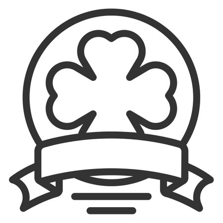 Ribbon encircles a clover leaf in a bowl - icon, illustration on white background, outline styleの写真素材