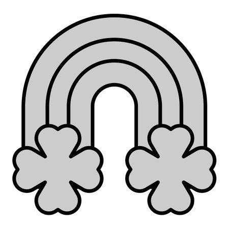 Rainbow between clover leaves - icon, illustration on white background, gray styleのイラスト素材