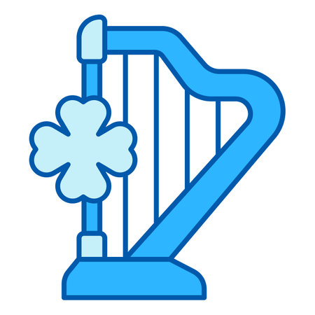 Musical harp and clover leaf - icon, illustration on white background, similar styleのイラスト素材