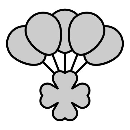 Clover leaf rises on balloons - icon, illustration on white background, gray styleのイラスト素材