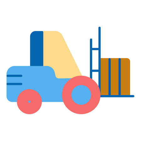 Wheel loader with box - icon, illustration on white background, flat color styleのイラスト素材