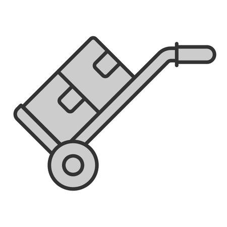 Handcart on wheels with parcels - icon, illustration on white background, gray styleのイラスト素材