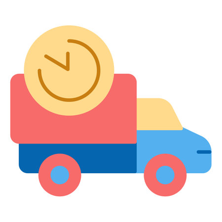 Car with parcels and timer, fast delivery - icon, illustration on white background, flat color styleのイラスト素材
