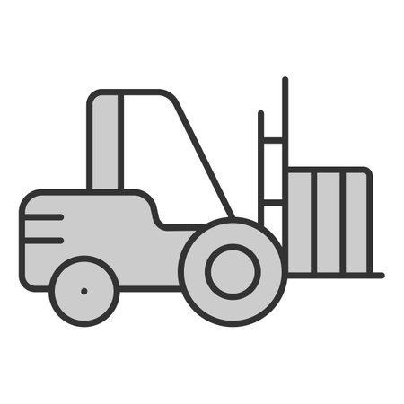 Wheel loader with box - icon, illustration on white background, gray styleのイラスト素材