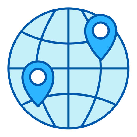 Globe and two location signs - dispatch and delivery - icon, illustration on white background, similar styleのイラスト素材